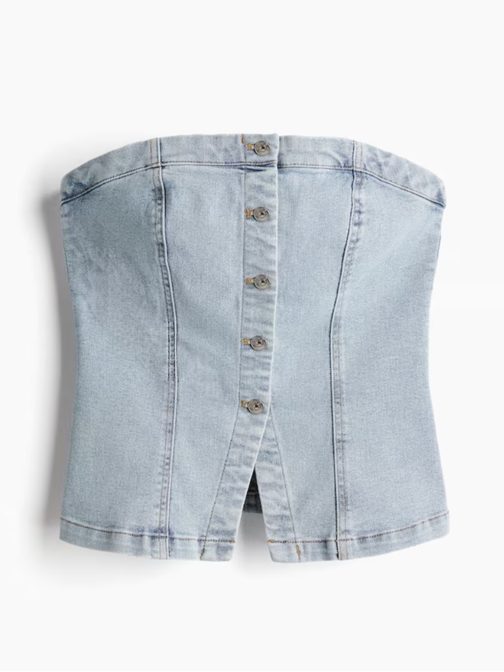 Light Wash Denim Button Front Tube Top